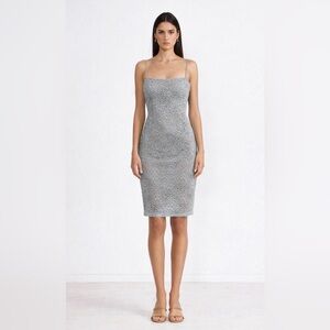 SNDYS Lace Bodycon Midi Dress Blue Grey | Strappy Slip Dress
